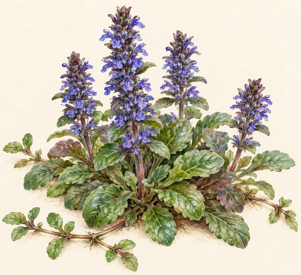 Ajuga reptans — Illustration of bugleweed: a representative form, with cultivar and growing conditions still to check.