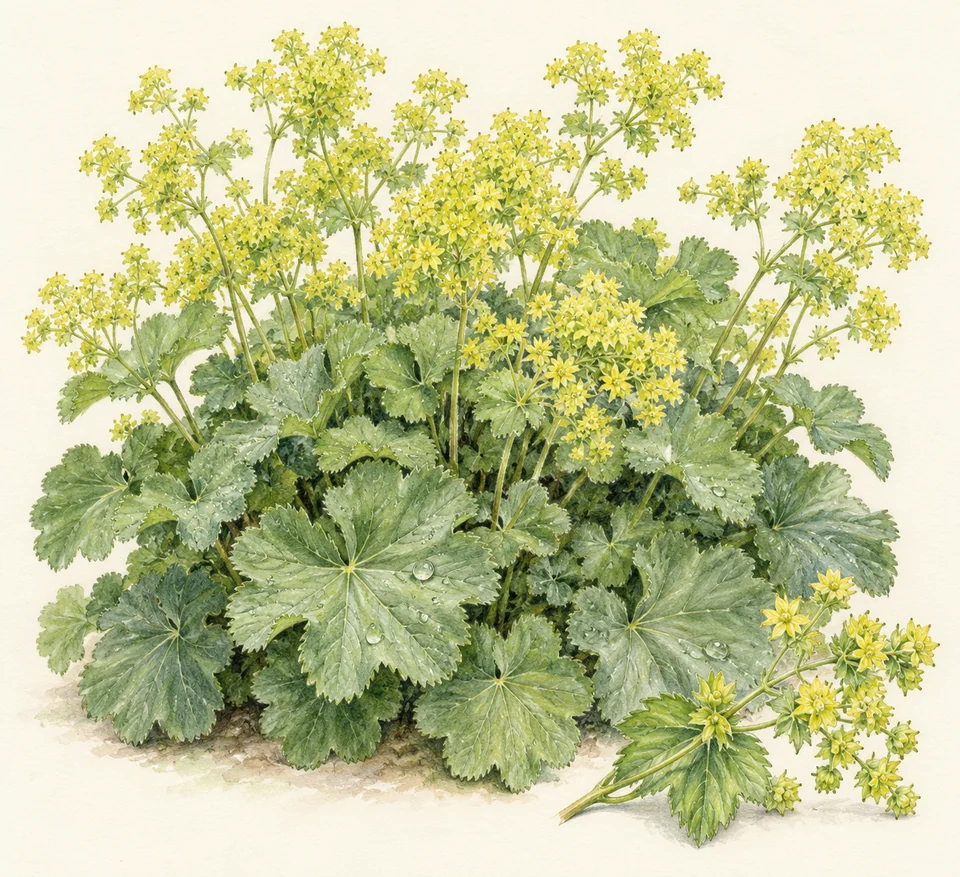 Alchemilla mollis — Illustration of lady’s mantle: a representative form, with cultivar and growing conditions still to check.
