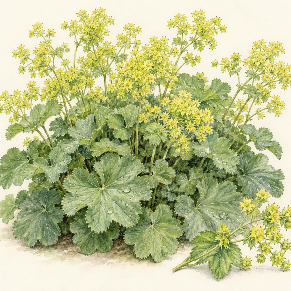 Alchemilla mollis — Detail from the same Alchemilla mollis illustration.