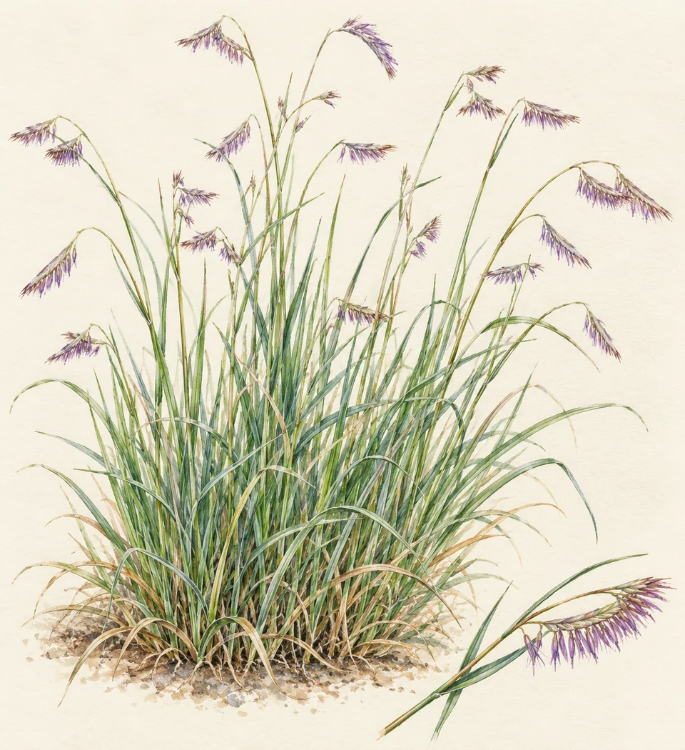 Bouteloua gracilis — Illustration of blue grama: a representative form, with cultivar and growing conditions still to check.