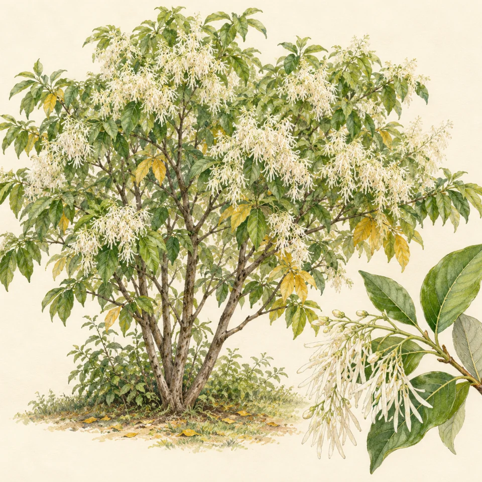 Chionanthus virginicus — Detail from the same Chionanthus virginicus illustration.
