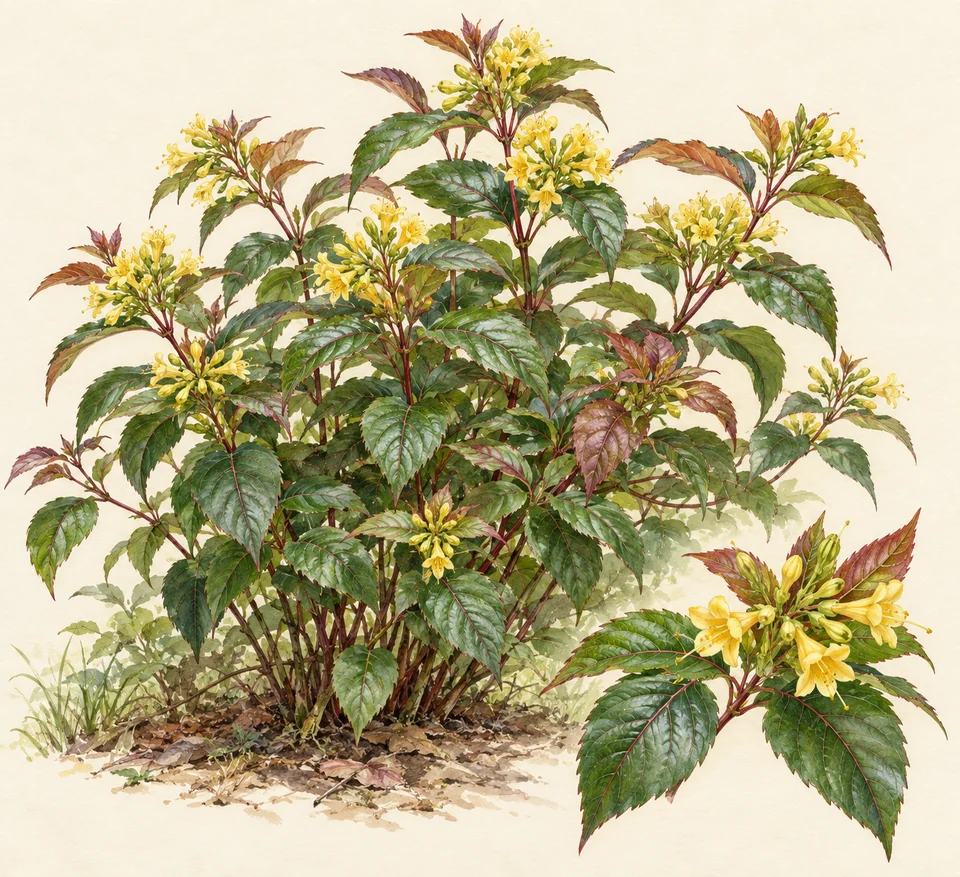 Diervilla sessilifolia — Illustration of southern bush honeysuckle: a representative form, with cultivar and growing conditions still to check.