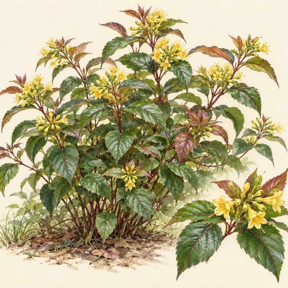 Diervilla sessilifolia — Detail from the same Diervilla sessilifolia illustration.