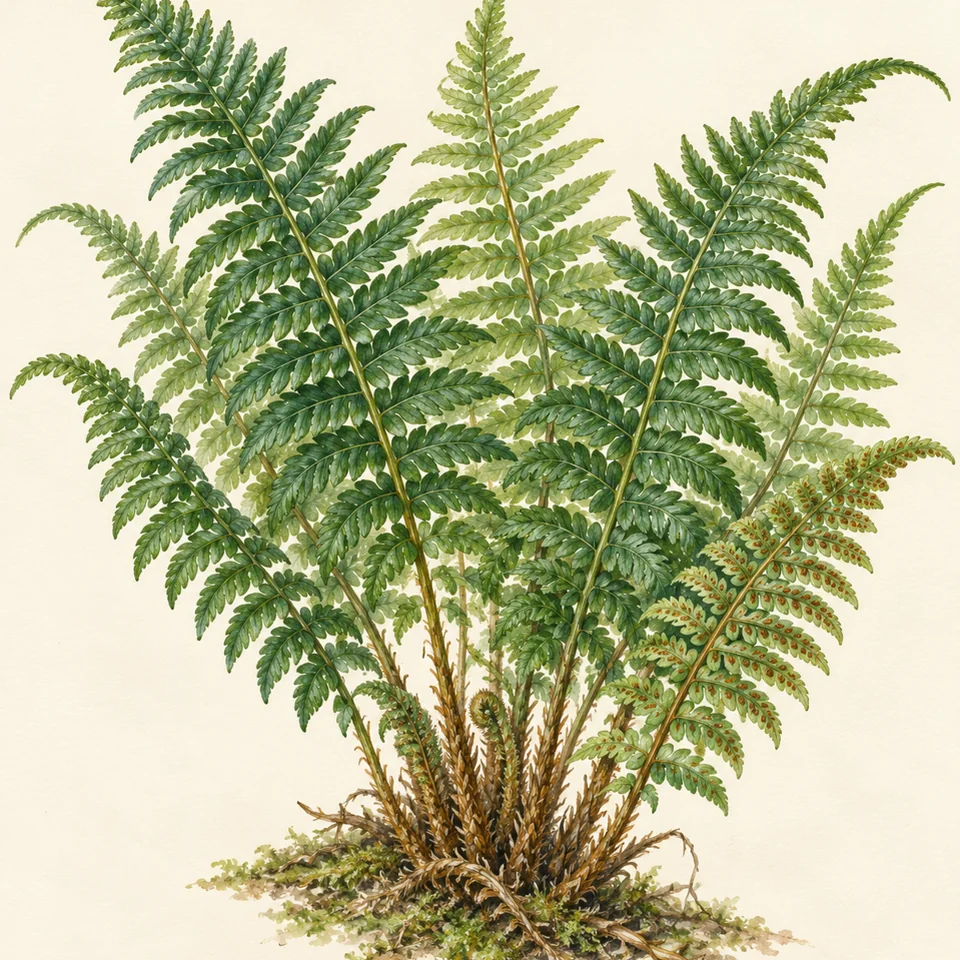 Dryopteris filix-mas — Detail from the same Dryopteris filix-mas illustration.
