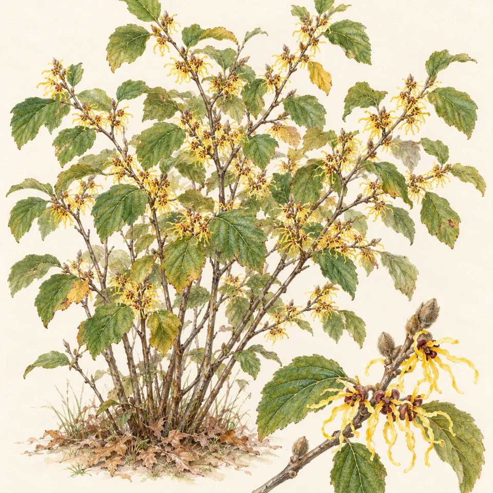 Hamamelis virginiana — Detail from the same Hamamelis virginiana illustration.