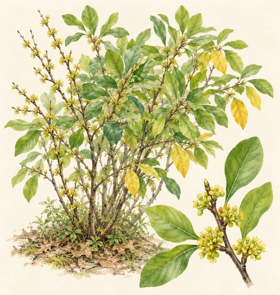 Lindera benzoin — Illustration of spicebush: a representative form, with cultivar and growing conditions still to check.