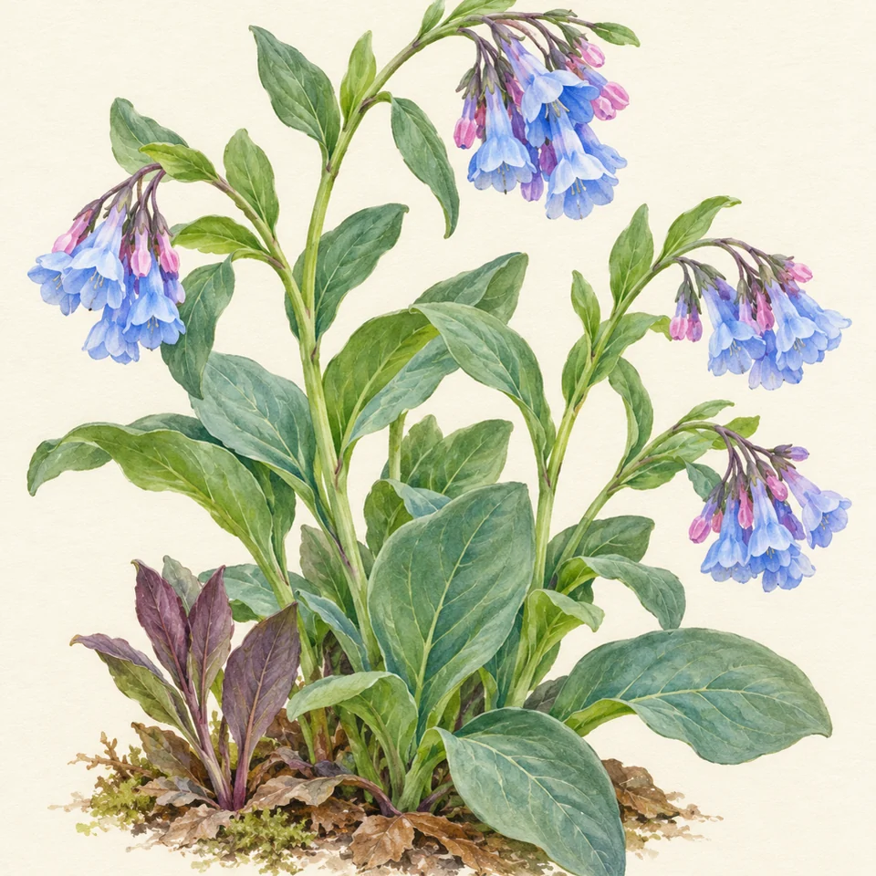 Mertensia virginica — Detail from the same Mertensia virginica illustration.