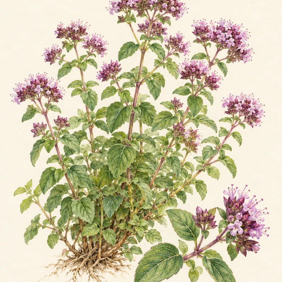 Origanum vulgare — Detail from the same Origanum vulgare illustration.