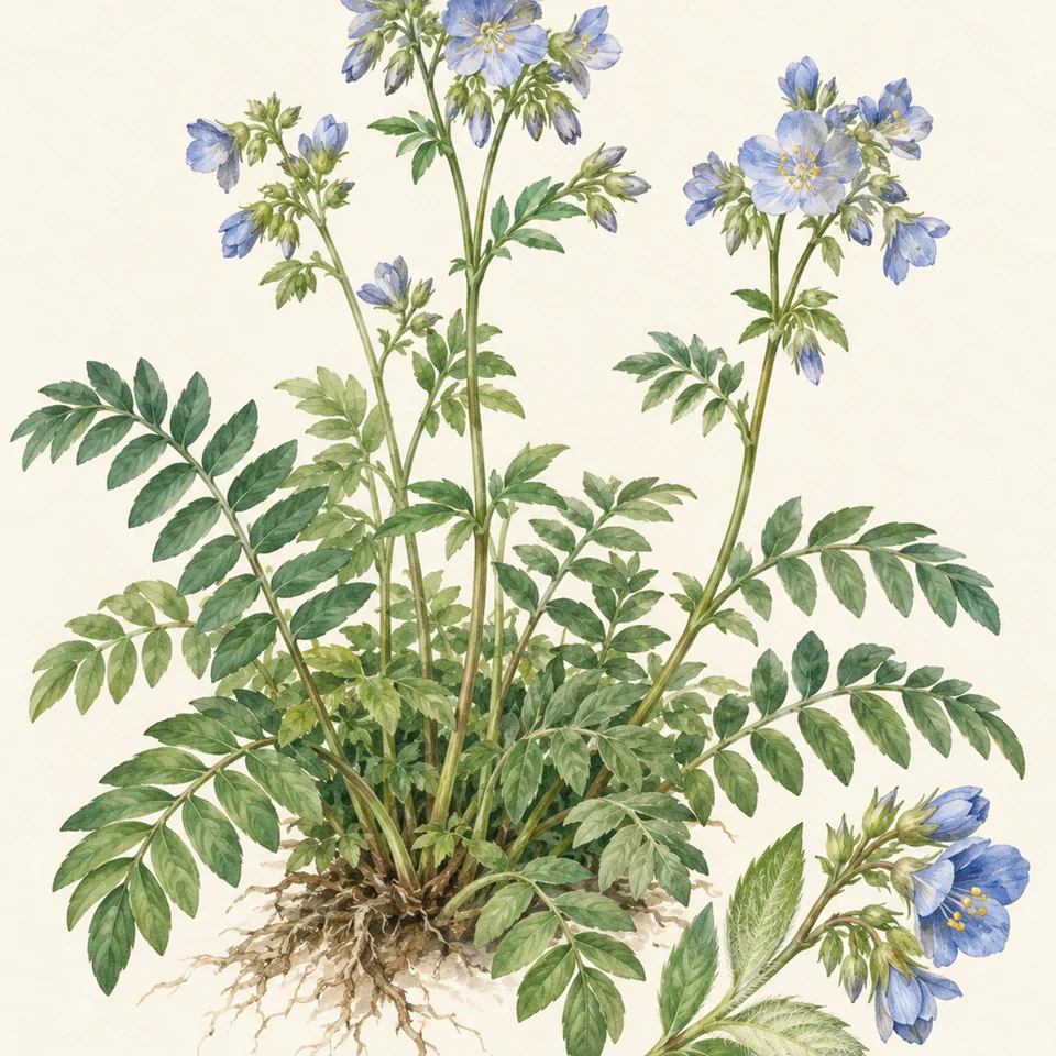 Polemonium reptans — Detail from the same Polemonium reptans illustration.