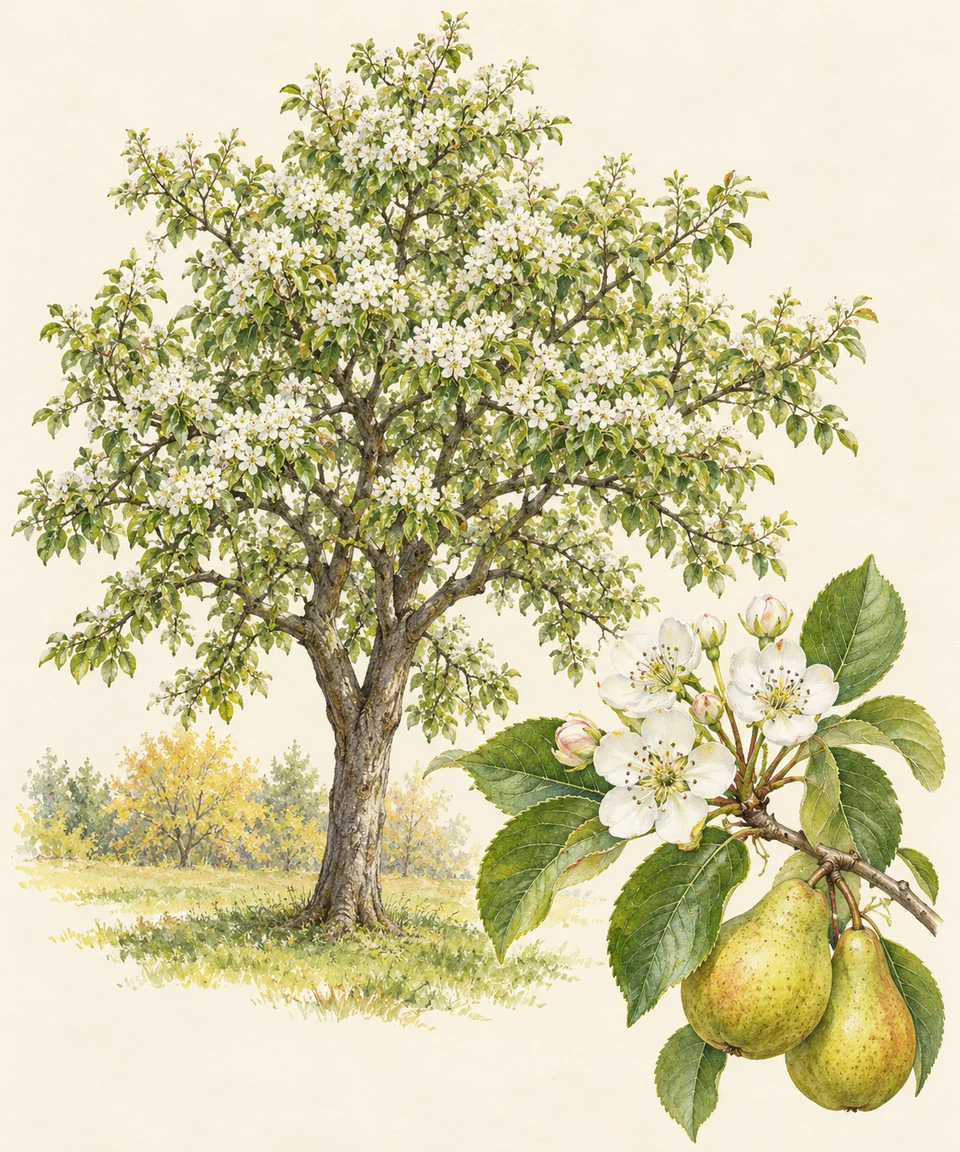 Pyrus communis — Illustration of european pear: a representative form, with cultivar and growing conditions still to check.