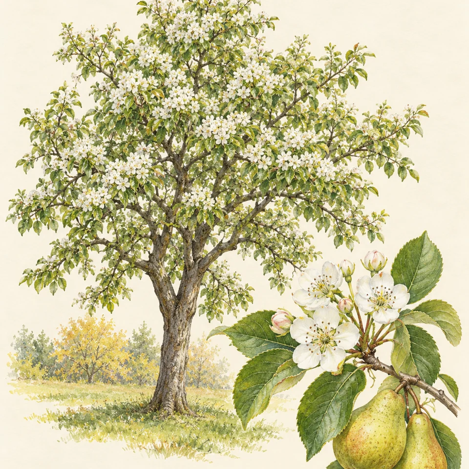 Pyrus communis — Detail from the same Pyrus communis illustration.