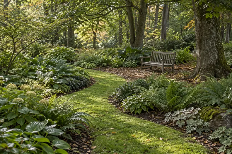 Make a woodland garden around the trees already there
